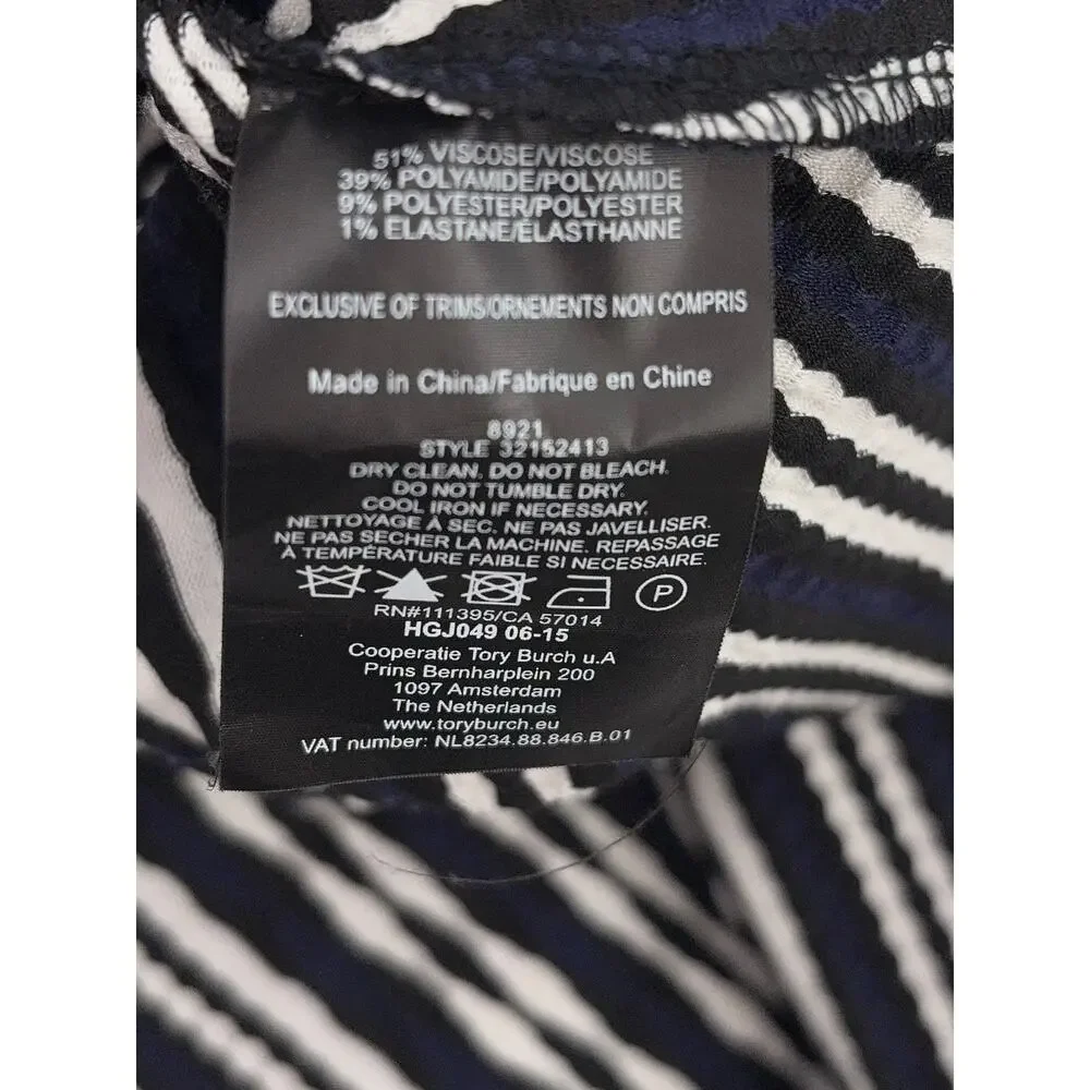B44 Tory Burch Long Sleeve Jacquard Wrap Dress XS Navy Oxford Stripe Work Career